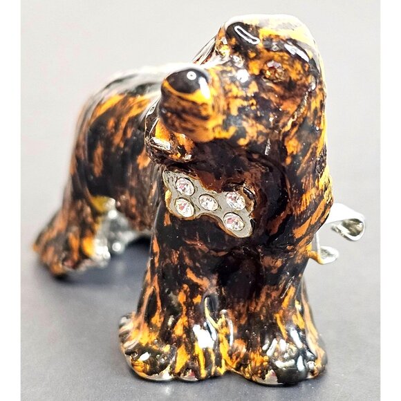 Handmade Ceramic Cocker Spaniel Dog Brooch With Rhinestone Bow Tie - Picture 2 of 9